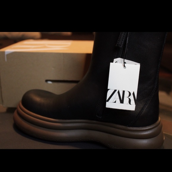ZARA High Sole Real Leather Ankle Boots - Picture 3 of 6